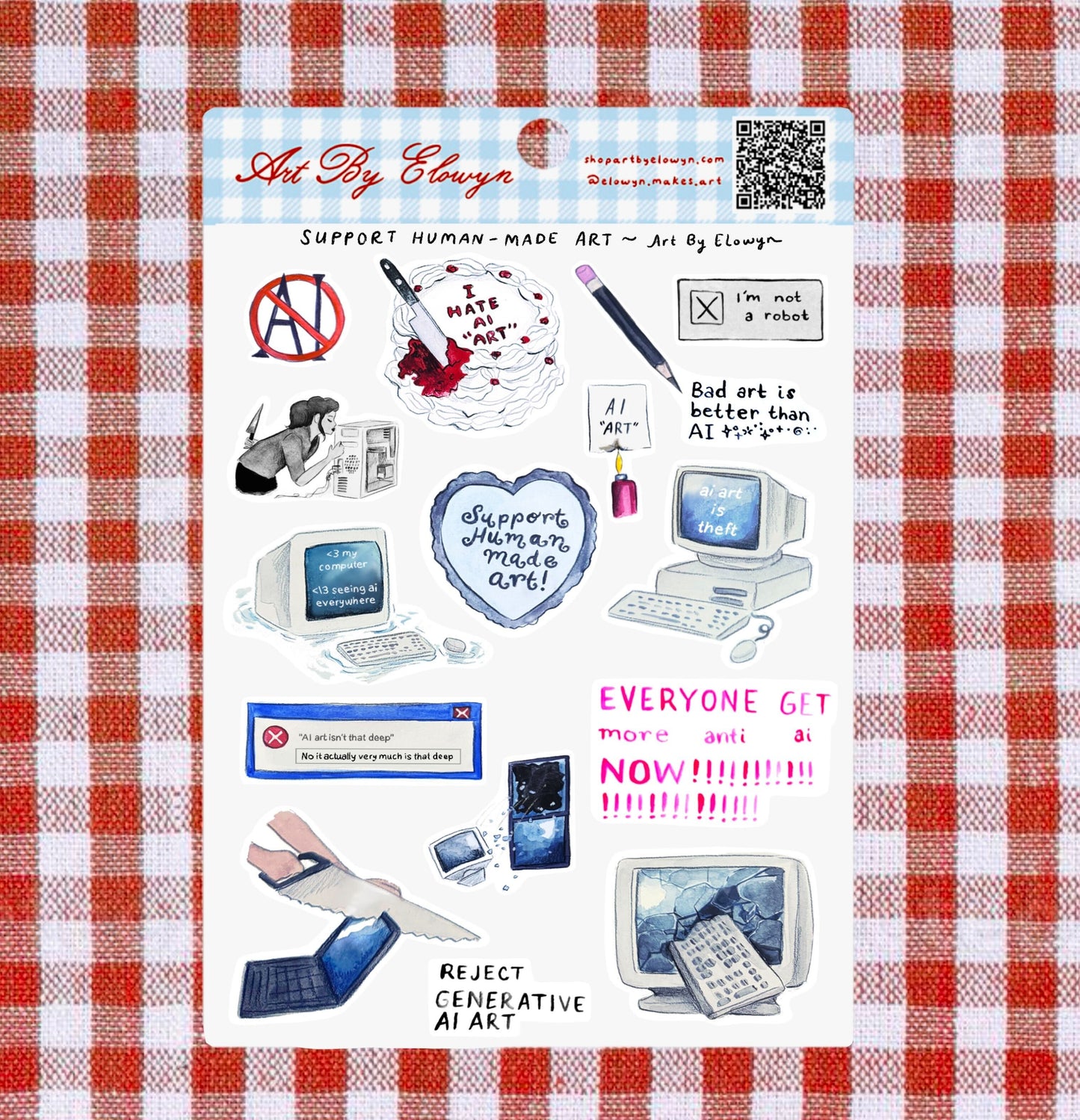 Support Human-Made Art Watercolor Sticker Sheet