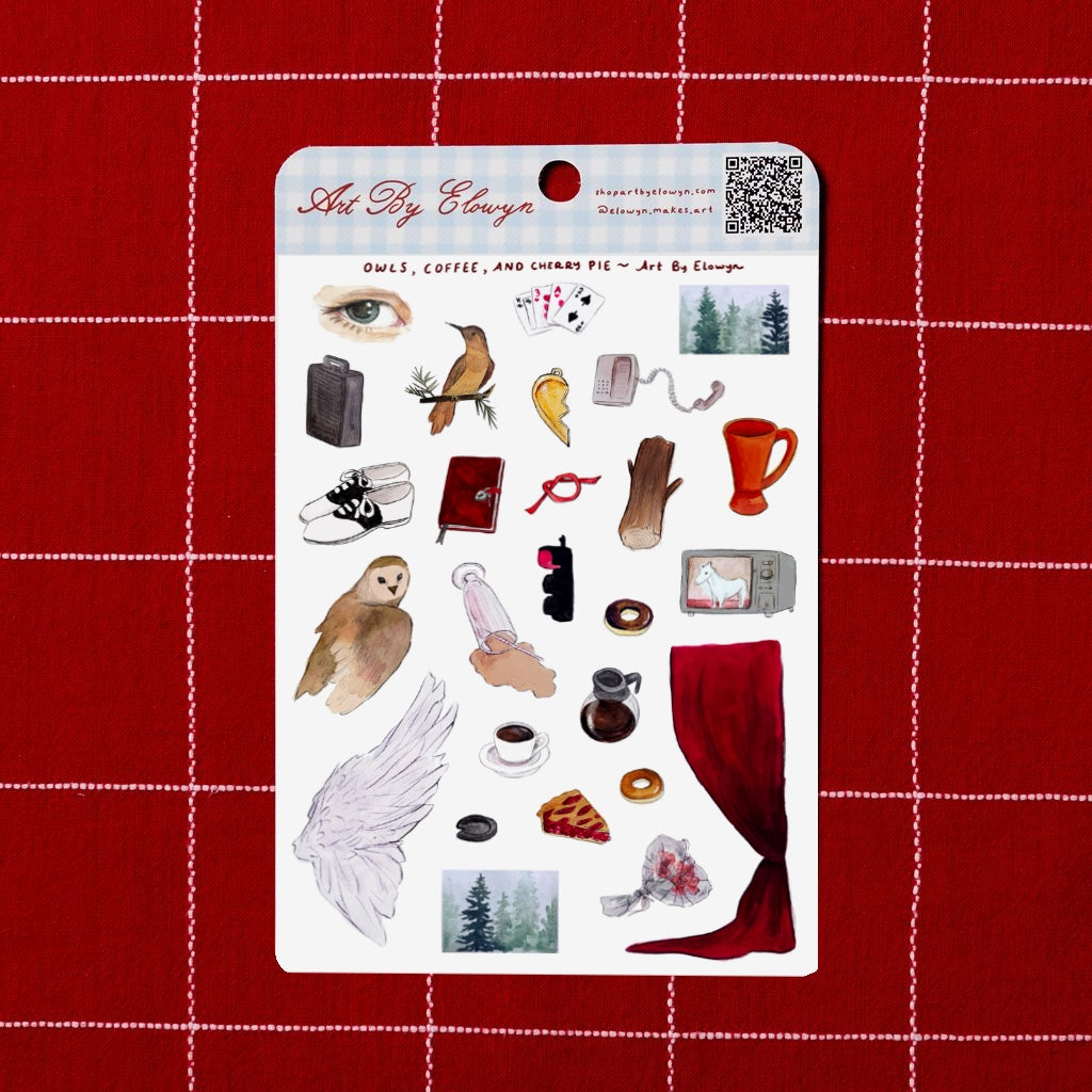 Owls, Coffee and Cherry Pie Sticker Sheet
