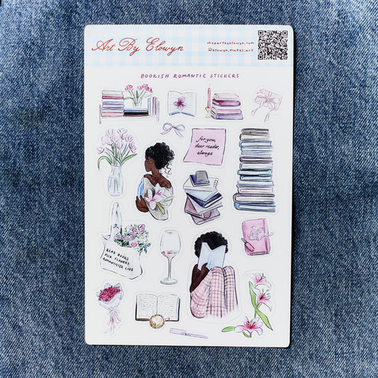 Bookish Romantic Sticker Sheet - Watercolor Stickers for Book Lovers