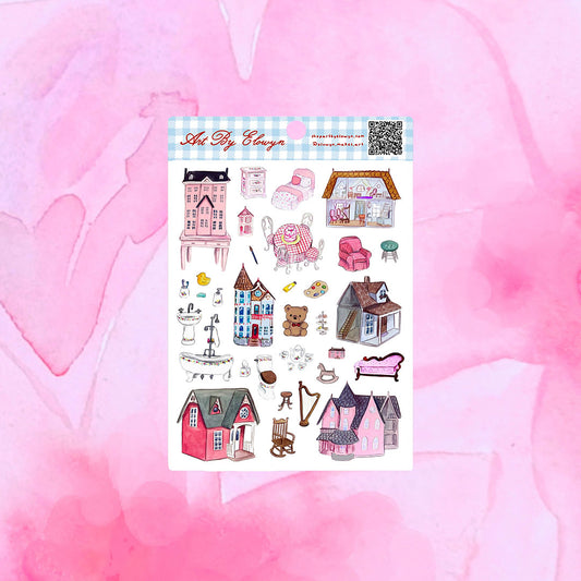 Dollhouse Watercolor Sticker Sheet