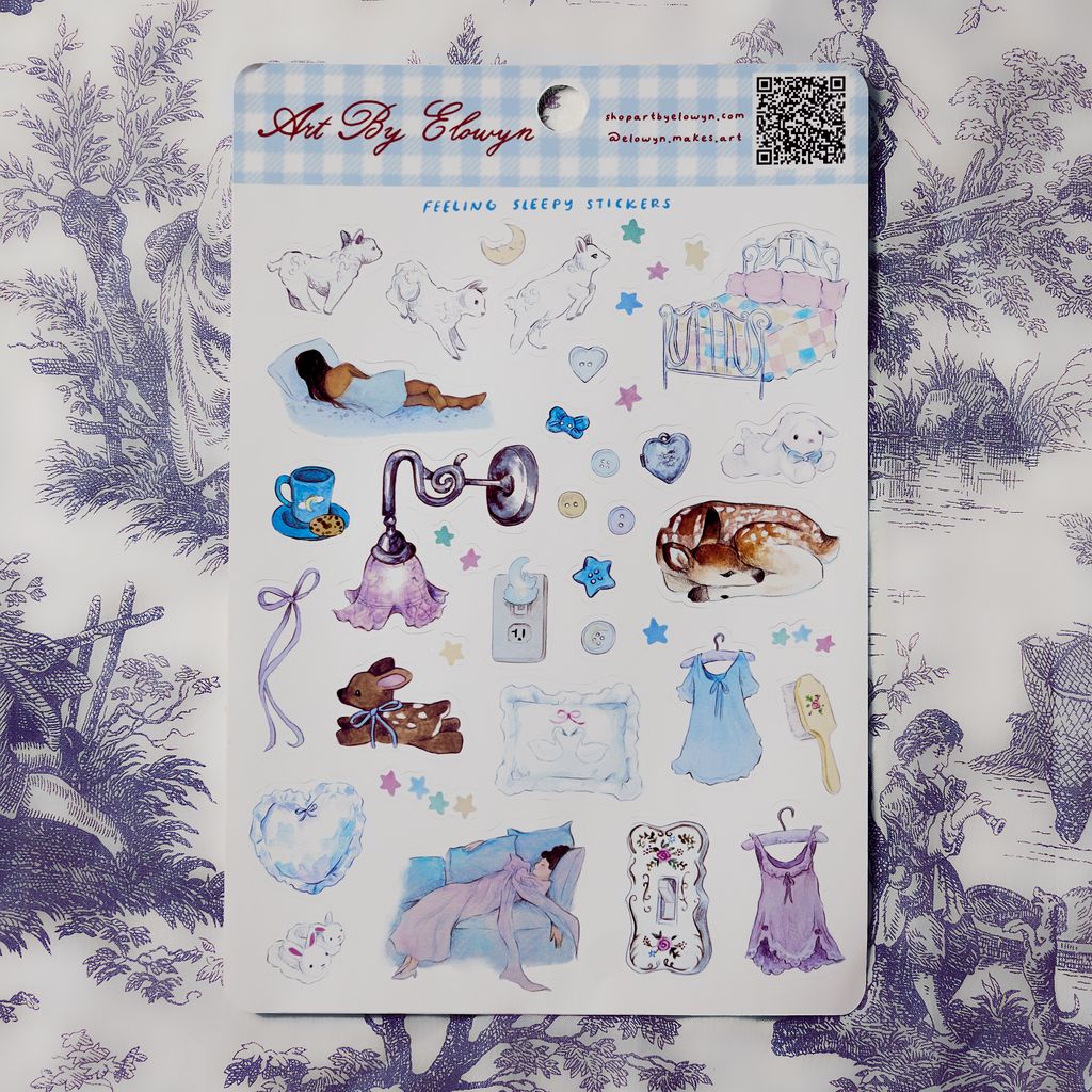 Feeling Sleepy Watercolor Sticker Sheet