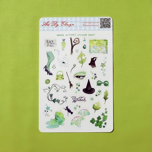 Green Witches Watercolor Sticker Sheet