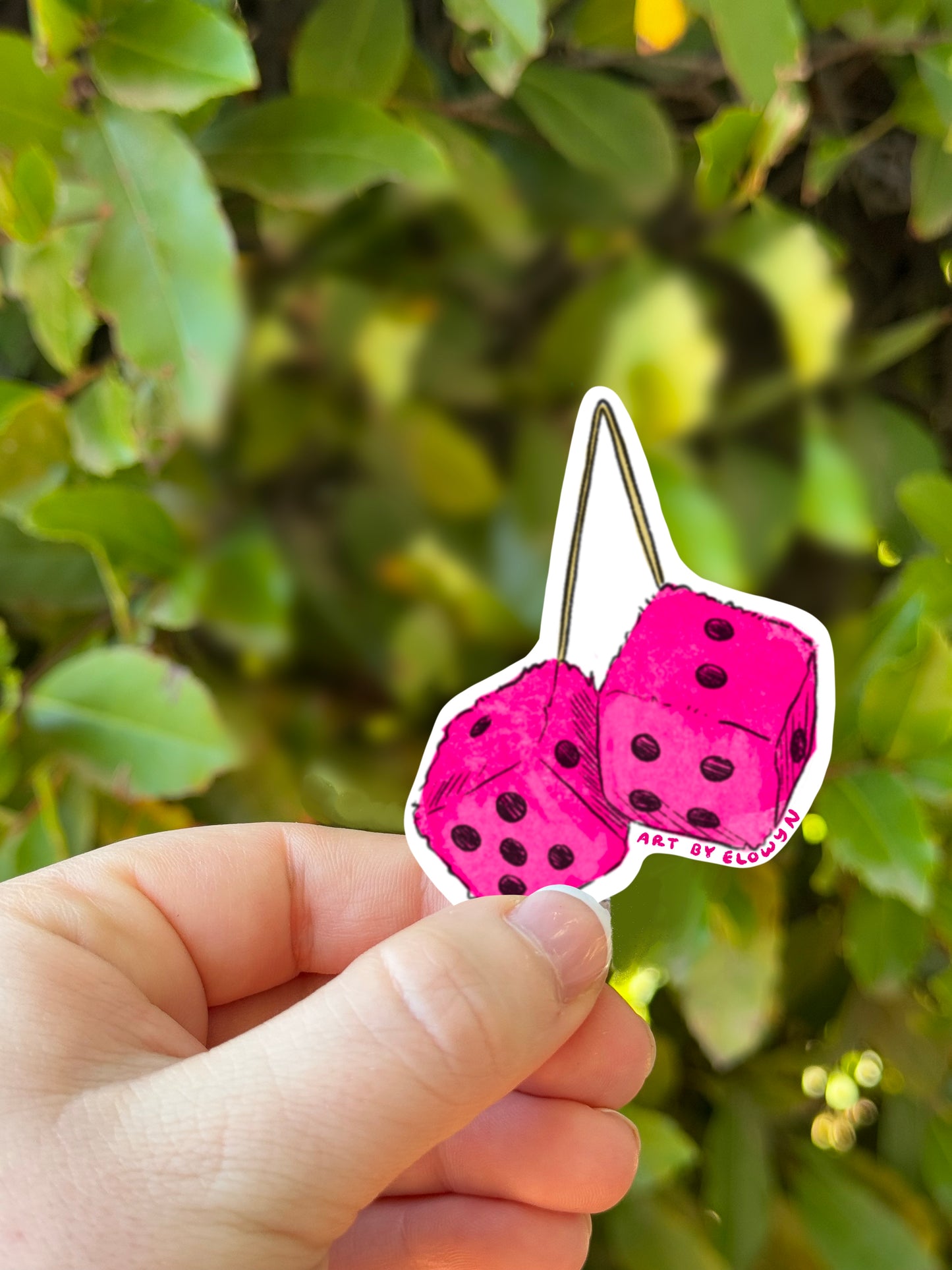 Pink Fluffy Dice Sticker