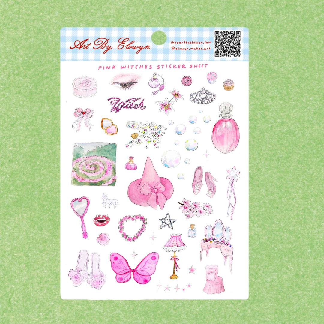 A product photo of the Pink Witches Sticker Sheet