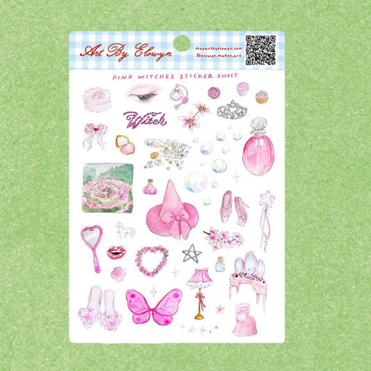 A product photo of the Pink Witches Sticker Sheet