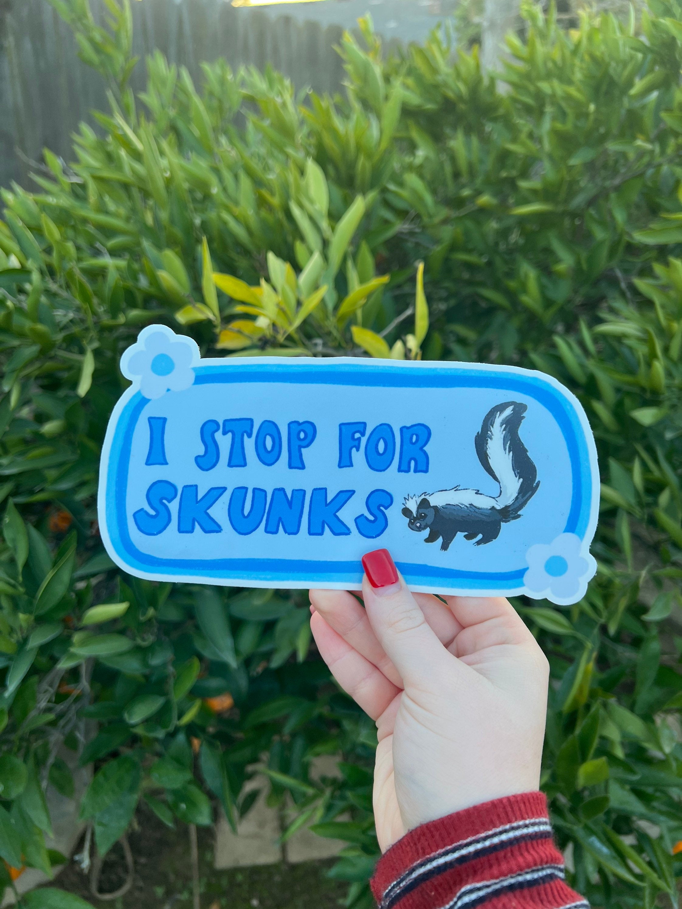 I Stop For Skunks Bumper Sticker – Art by Elowyn