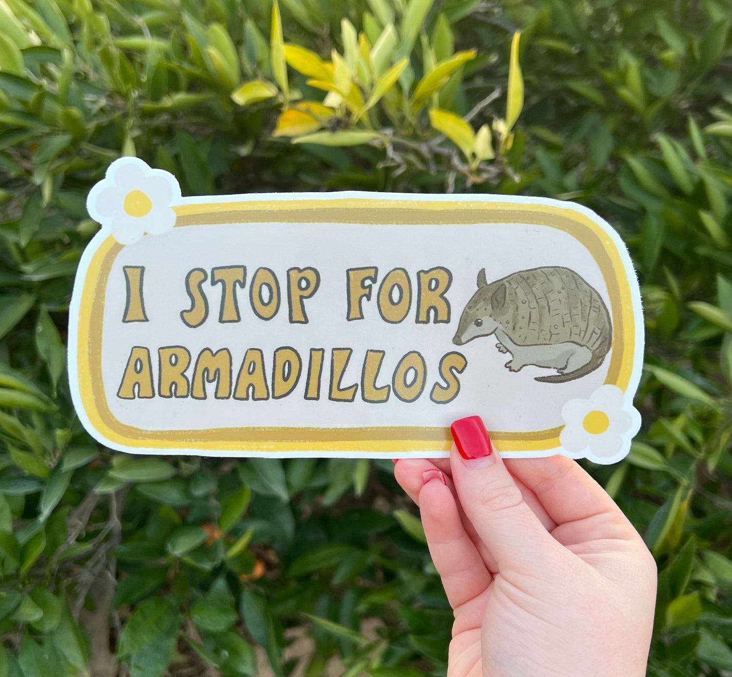 I Stop For Armadillos Bumper Sticker | Armadillo Sticker | Stickers for Car | Bumper Stickers | Waterproof Stickers | Stickers