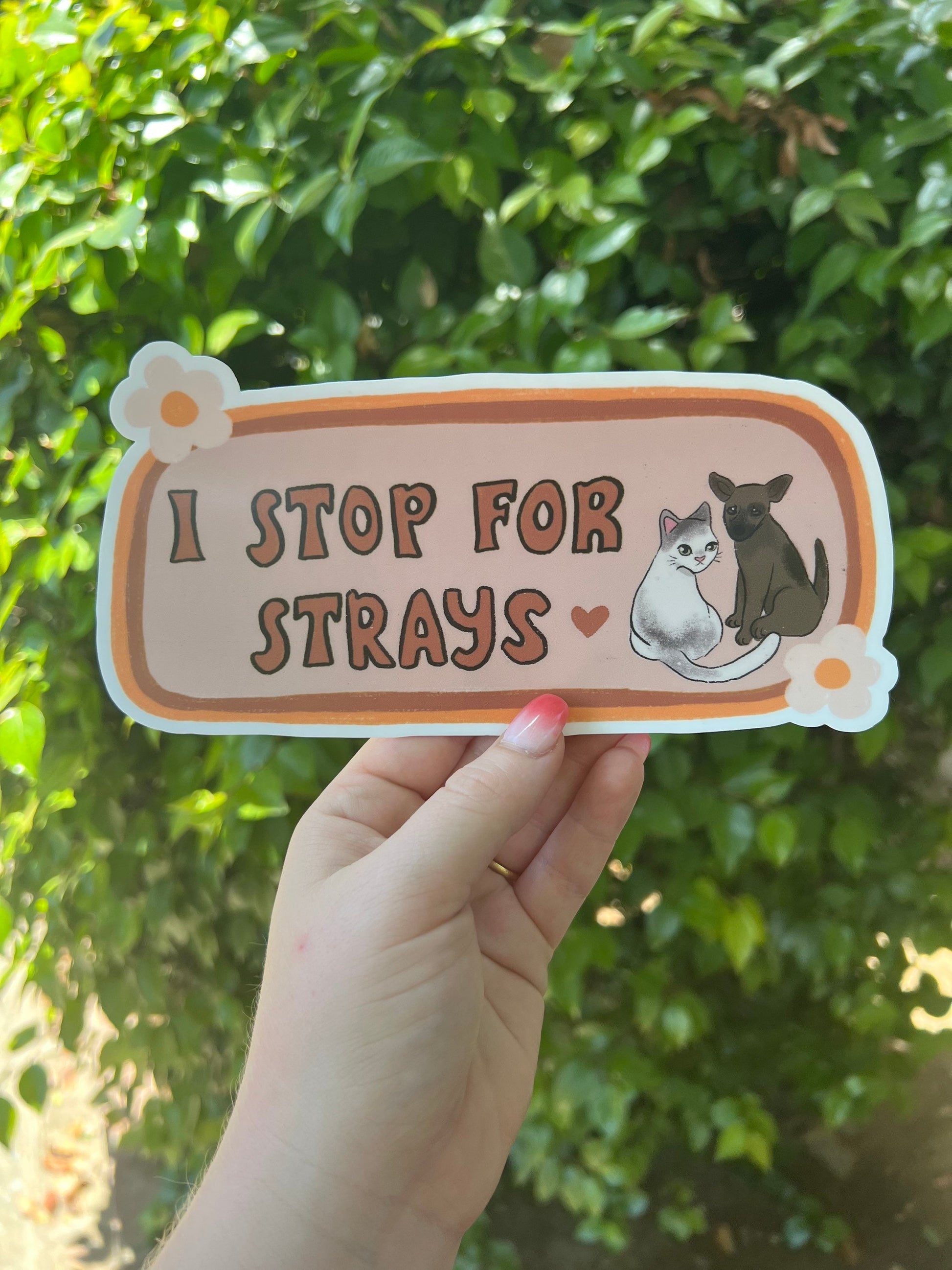 I Stop for Strays Bumper Sticker | Cats and Dogs Bumper Sticker | Stickers for Car