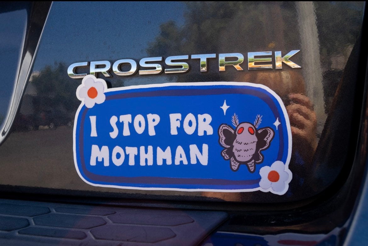 I Stop for Mothman Bumper Sticker | Cryptid Bumper Sticker | Stickers for Car | Cryptids