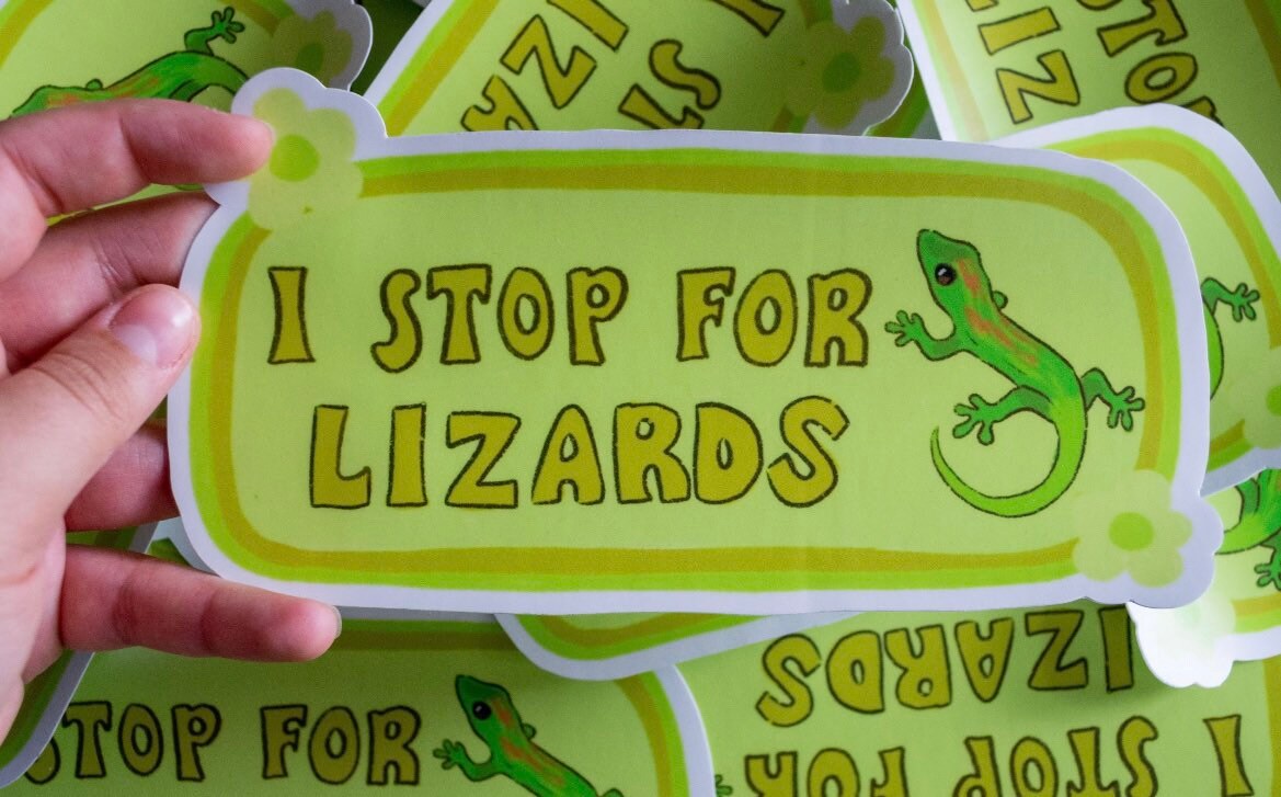 I Stop For Lizards Bumper Sticker | Lizard Sticker | Stickers for Car | Bumper Stickers | Waterproof Stickers | Stickers