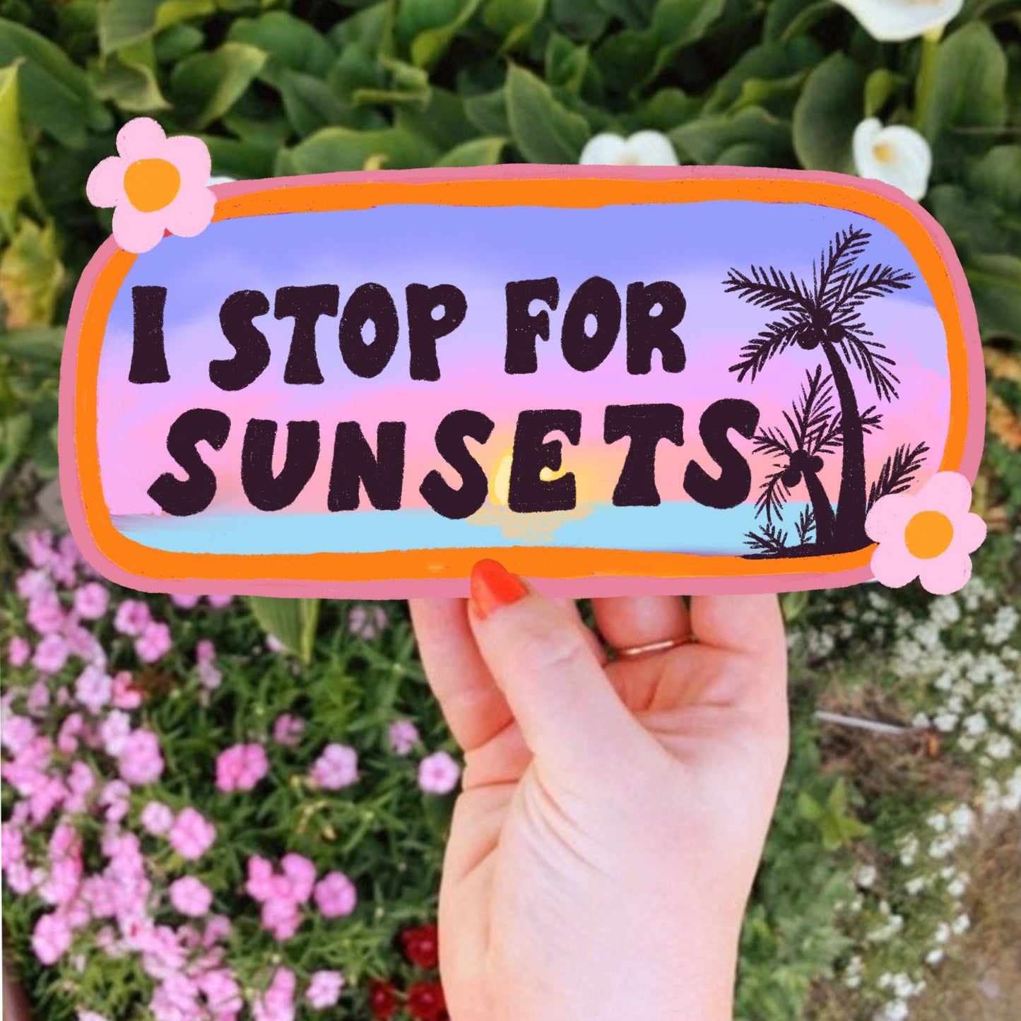 I Stop For Sunsets Bumper Sticker | Tropical Beach Sticker | Stickers for Car | Bumper Stickers | Waterproof Stickers | Stickers