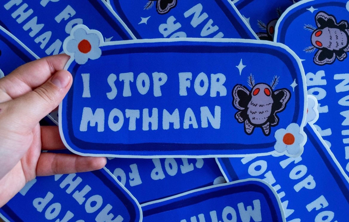 I Stop for Mothman Bumper Sticker | Cryptid Bumper Sticker | Stickers for Car | Cryptids