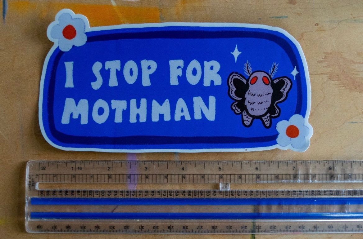 I Stop for Mothman Bumper Sticker | Cryptid Bumper Sticker | Stickers for Car | Cryptids