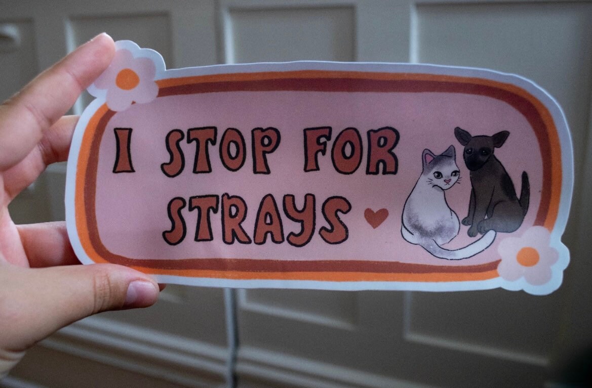 I Stop for Strays Bumper Sticker | Cats and Dogs Bumper Sticker | Stickers for Car