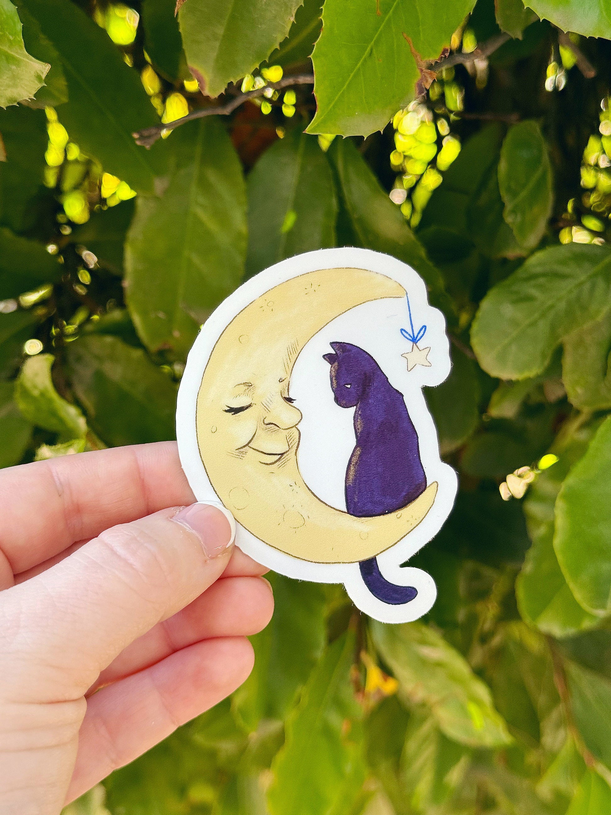 Halloween Moon and Cat Sticker | Stickers for Hydroflask | Laptop Stickers | Waterproof Stickers | Spooky Season Stickers