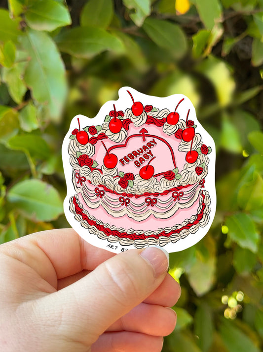 February Baby Cake Stickers | Fancy Cake Stickers | Waterproof Stickers | Vinyl Stickers | Laptop Stickers | Stickers| Birthday Cake Sticker