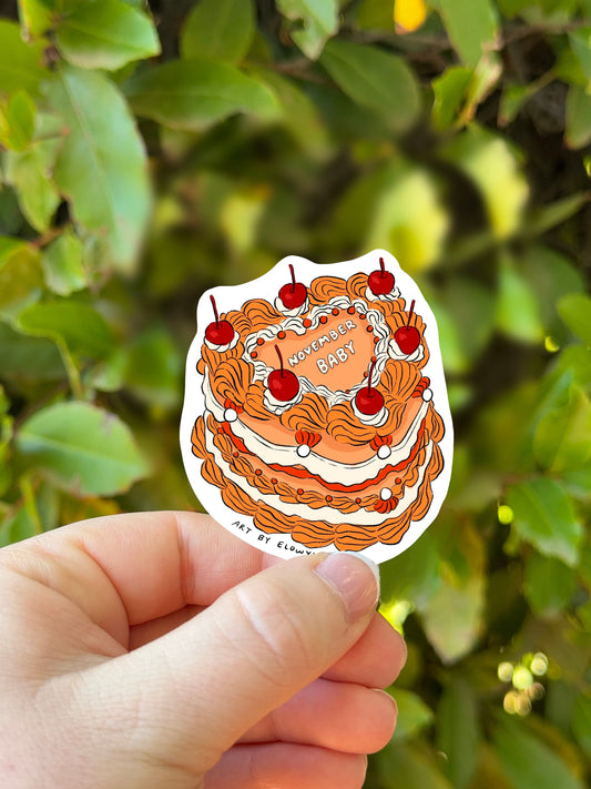 November Baby Cake Stickers | Fancy Cake Stickers | Waterproof Stickers | Vinyl Stickers | Laptop Stickers | Stickers| Birthday Cake Sticker