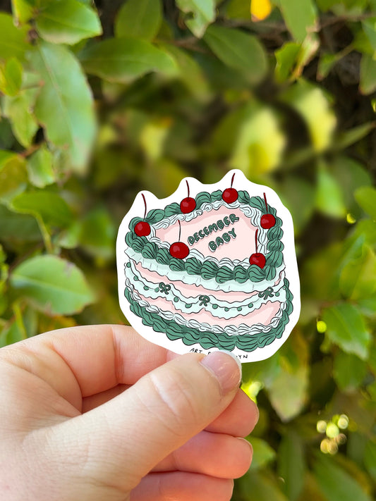 December Baby Cake Stickers | Fancy Cake Stickers | Waterproof Stickers | Vinyl Stickers | Laptop Stickers | Stickers| Birthday Cake Sticker