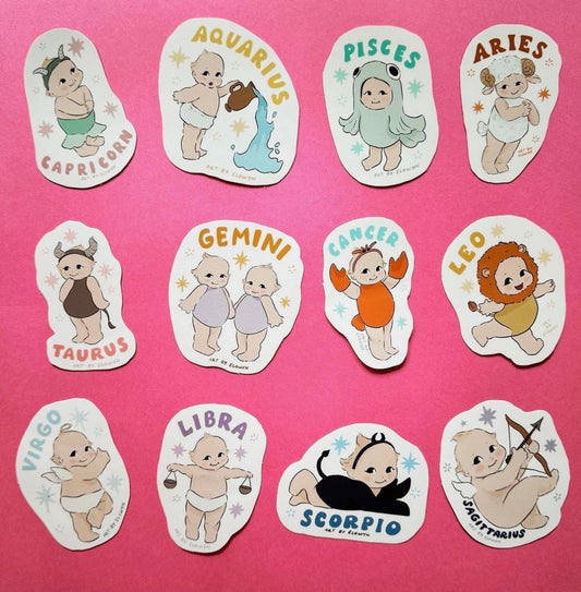 Zodiac Kewpie Stickers | Kewpie Baby Stickers | birthday Stickers | Waterproof Stickers | Vinyl Stickers | Laptop Stickers | Sticker